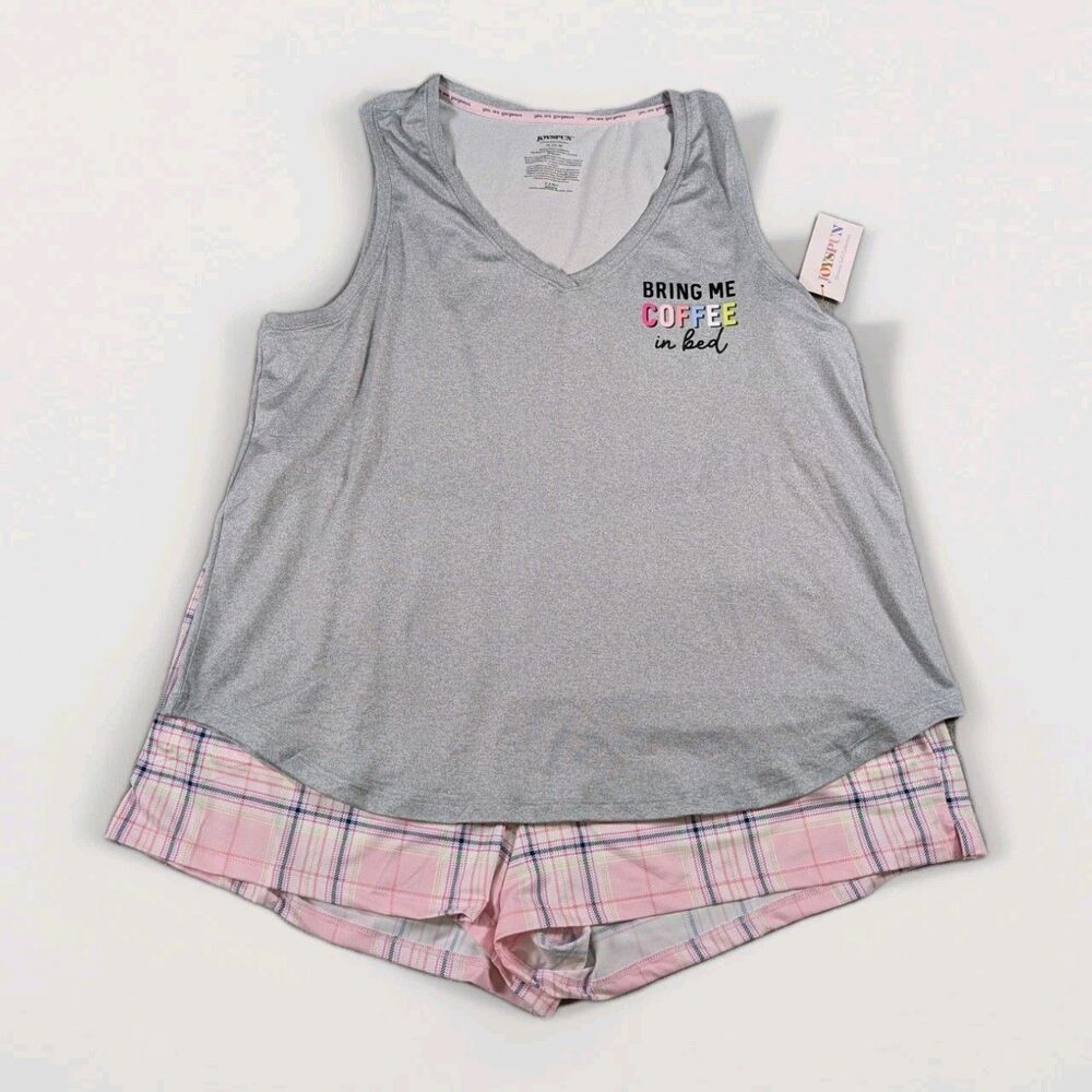 Joyspun Pajama Set Womens XL Pink Gray Coffee In Bed Tank Top Shorts